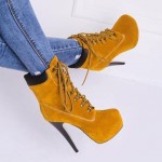 Punk Rock Lace Up Stiletto High Heels Platform Yellow Black Rider Boots